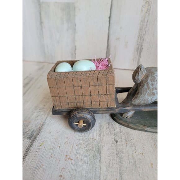 Unique wooden bunny Easter egg cart folk art vintage home decor - Picture 6 of 9